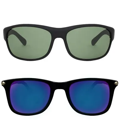 Fabulous Plastic And Metal Rectangle Sunglasses For Men, Pack Of 2