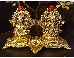 Beautiful Lakshmi Ganesha Idols Statue for Worship, Blessings, Prosperity, Serenity & Peace. Prepared in Antique Gold Color from Metal for Deepawali, Diwali Puja & Home D?cor Pack of 1-thumb1