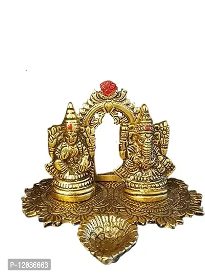 Beautiful Lakshmi Ganesh Idols Statue for Blessings, Prosperity, Serenity & Peace. Prepared in Antique Gold Color Good Material of Metal for Deepawali, Puja & Home D?cor (Multicolored) Pack of 1-thumb0