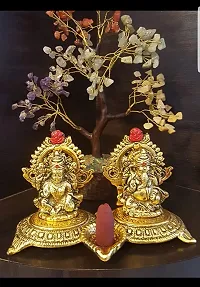 Beautiful Lakshmi Ganesha Idols Statue for Worship, Blessings, Prosperity, Serenity & Peace. Prepared in Antique Gold Color from Metal for Deepawali, Diwali Puja & Home D?cor Pack of 1-thumb2