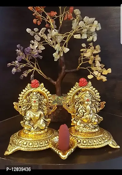 Beautiful Lakshmi Ganesha Idols Statue for Worship, Blessings, Prosperity, Serenity & Peace. Prepared in Antique Gold Color from Metal for Deepawali, Diwali Puja & Home D?cor Pack of 1-thumb3