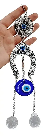 Beautiful Evil Eye Wall Hanging Crystal Vastu Nazar Suraksha Blue Evil Eye Three Horse for Car & Door/Office Hanging for Good Luck and Prosperity Decorative Christmas Gifts Pack of 1.