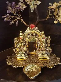 Beautiful Lakshmi Ganesh Idols Statue for Blessings, Prosperity, Serenity & Peace. Prepared in Antique Gold Color Good Material of Metal for Deepawali, Puja & Home D?cor (Multicolored) Pack of 1-thumb1