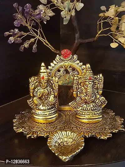 Beautiful Lakshmi Ganesh Idols Statue for Blessings, Prosperity, Serenity & Peace. Prepared in Antique Gold Color Good Material of Metal for Deepawali, Puja & Home D?cor (Multicolored) Pack of 1-thumb2