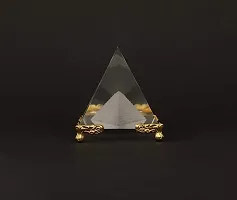 Effective Crystal Glass Pyramid On Golden Stand for Positive Energy, Good Luck & Enhancer. Prepared from Fine Quality As Vastu Remedy for Home & Office. Pack of 1-thumb2