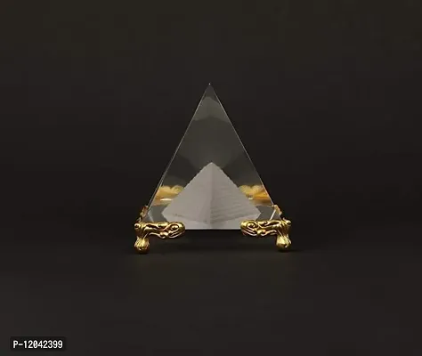 Effective Crystal Glass Pyramid On Golden Stand for Positive Energy, Good Luck & Enhancer. Prepared from Fine Quality As Vastu Remedy for Home & Office. Pack of 1-thumb3