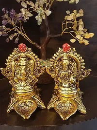 Beautiful Lakshmi Ganesha Idols Statue for Blessings, Prosperity, Serenity & Peace. Prepared in Antique Gold Color Good Material of Metal for Deepawali, Puja & Home D?cor (Murticoloed) Pack of 1-thumb2