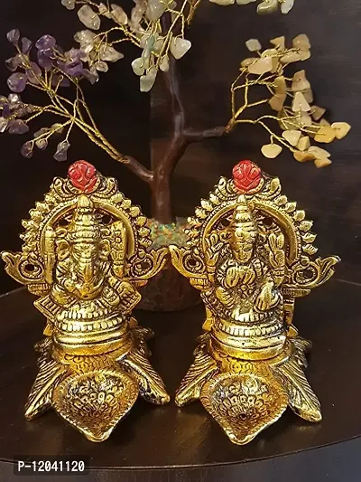 Beautiful Lakshmi Ganesha Idols Statue for Blessings, Prosperity, Serenity & Peace. Prepared in Antique Gold Color Good Material of Metal for Deepawali, Puja & Home D?cor (Murticoloed) Pack of 1-thumb3