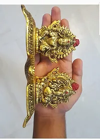 Beautiful Lakshmi Ganesha Idols Statue for Worship, Blessings, Prosperity, Serenity & Peace. Prepared in Antique Gold Color from Metal for Deepawali, Diwali Puja & Home D?cor Pack of 1-thumb3