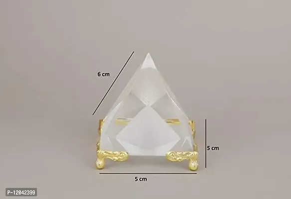 Effective Crystal Glass Pyramid On Golden Stand for Positive Energy, Good Luck & Enhancer. Prepared from Fine Quality As Vastu Remedy for Home & Office. Pack of 1-thumb2