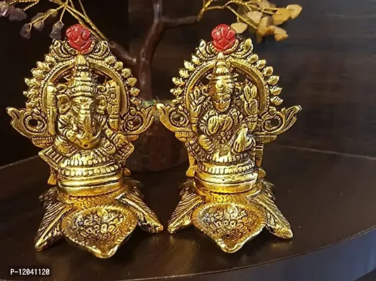 Beautiful Lakshmi Ganesha Idols Statue for Blessings, Prosperity, Serenity & Peace. Prepared in Antique Gold Color Good Material of Metal for Deepawali, Puja & Home D?cor (Murticoloed) Pack of 1-thumb2