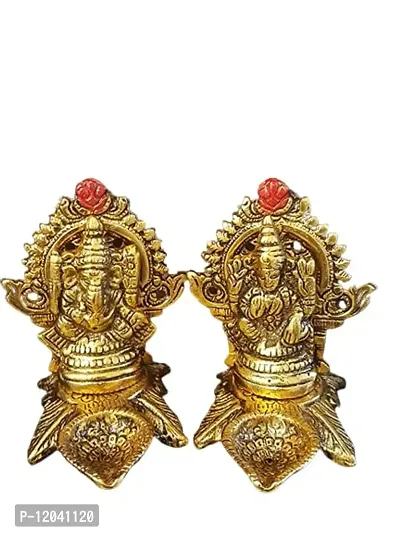 Beautiful Lakshmi Ganesha Idols Statue for Blessings, Prosperity, Serenity & Peace. Prepared in Antique Gold Color Good Material of Metal for Deepawali, Puja & Home D?cor (Murticoloed) Pack of 1-thumb0