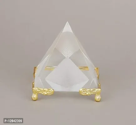 Effective Crystal Glass Pyramid On Golden Stand for Positive Energy, Good Luck & Enhancer. Prepared from Fine Quality As Vastu Remedy for Home & Office. Pack of 1-thumb0