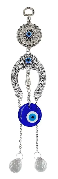 Beautiful Evil Eye Wall Hanging Crystal Vastu Nazar Suraksha Blue Evil Eye Three Horse for Car & Door/Office Hanging for Good Luck and Prosperity Decorative Christmas Gifts Pack of 1.-thumb1