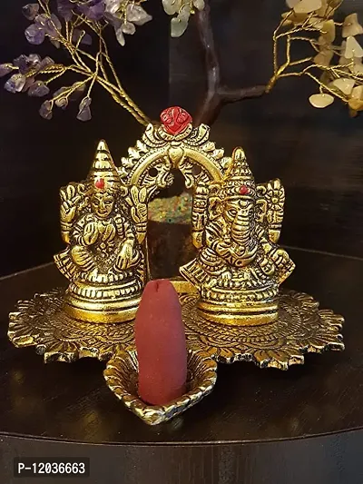 Beautiful Lakshmi Ganesh Idols Statue for Blessings, Prosperity, Serenity & Peace. Prepared in Antique Gold Color Good Material of Metal for Deepawali, Puja & Home D?cor (Multicolored) Pack of 1-thumb4