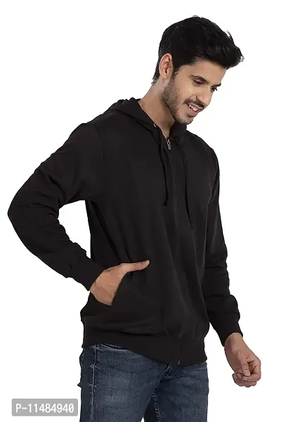CYCUTA Men's Plain Full Sleeves Regular Fit Cotton Ziper Hoodie Sweatshirt for Winter wear (Multicolor and Size M=38,L=40,XL=42) (Black, S)-thumb3