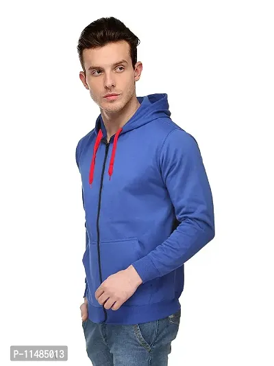 CYCUTA Men's Plain Full Sleeves Regular Fit Cotton Ziper Hoodie Sweatshirt for Winter wear (Multicolor and Size M=38,L=40,XL=42) (Blue, XL)-thumb2