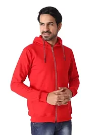Men's Plain Full Sleeves Regular Fit Cotton Rich Pullover Ziper Hoodie Sweatshirt for Winter wear (Multicolor and Size M=38,L=40,XL=42) (Red, S)-thumb1