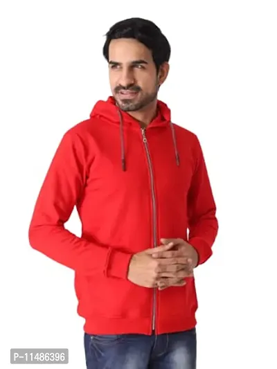 Men's Plain Full Sleeves Regular Fit Cotton Rich Pullover Ziper Hoodie Sweatshirt for Winter wear (Multicolor and Size M=38,L=40,XL=42) (Red, S)-thumb2