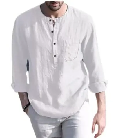Men's Regular Fit Full Long/Sleeve Mandarin Chinese Collar Cotton Casual Wear Short Kurta (Multicolor)