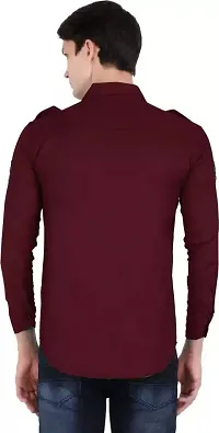 CYCUTA Men's Regular Fit Full Sleeve Cotton Double Pocket Casual Wear Attractive Color's Shirt Multicolor (L, Maroon)-thumb2