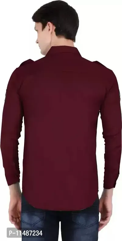 CYCUTA Men's Regular Fit Full Sleeve Cotton Double Pocket Casual Wear Attractive Color's Shirt Multicolor (L, Maroon)-thumb3