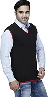 CYCUTA Men's Regular fit Wool Winter wear Sleeveless v-Neck Sweater Attractive color's Available Size:-M-38,L-40,XL-42 (M, Black)-thumb1