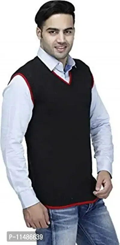 CYCUTA Men's Regular fit Wool Winter wear Sleeveless v-Neck Sweater Attractive color's Available Size:-M-38,L-40,XL-42 (M, Black)-thumb2