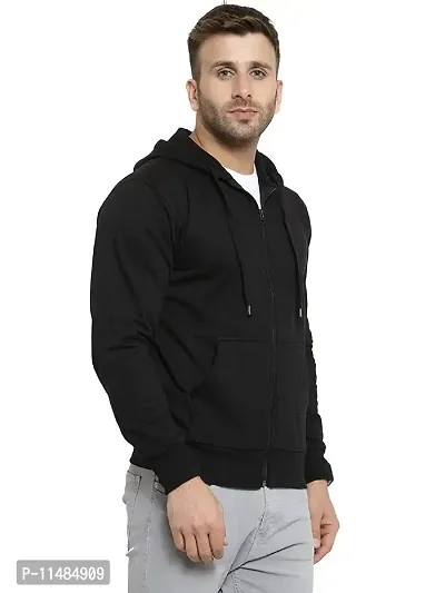 CYCUTA Men's Plain Full Sleeves Regular Fit Cotton Ziper Hoodie Sweatshirt for Men (Multicolor and Size M=38,L=40,XL=42) (Black, S)-thumb2