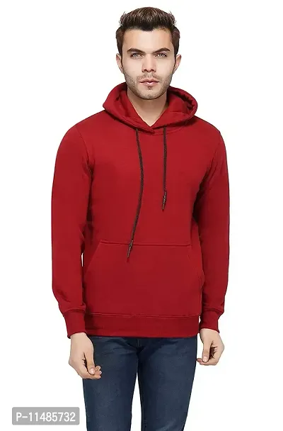 Men's Plain Full Sleeves Regular Fit Premium Rich Cotton Pullover Round Neck Hooded Sweatshirt for Men (Multicolor and Size M=38,L=40,XL=42) (Maroon, L)