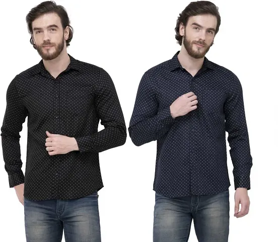ZAKOD Polka Print Cotton Shirts for Men for Casual Use,Normal Wear Shirts,Available Sizes M=38,L=40,XL=42(Combo of 2)