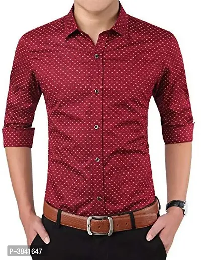 Maroon Cotton Printed Regular Fit Casual Shirt-thumb0