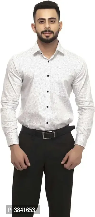 White Cotton Printed Regular Fit Casual Shirt