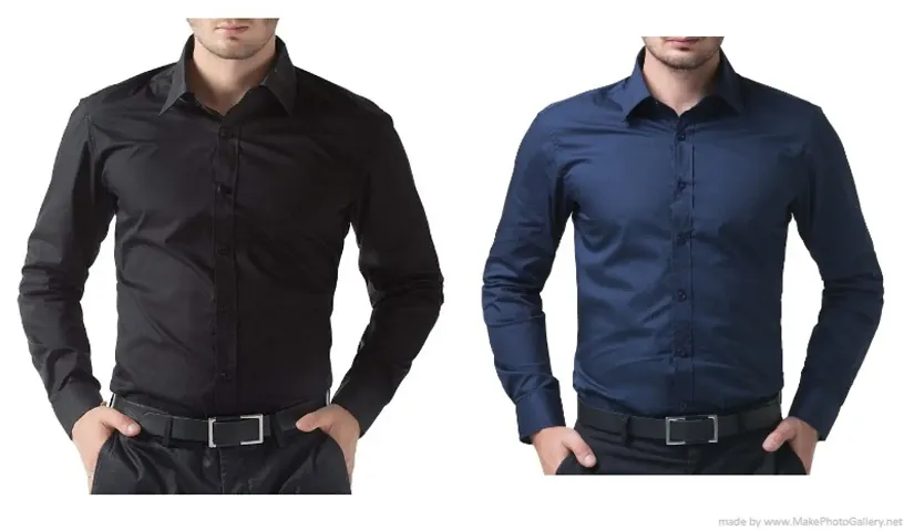 Pack Of 2 Men's Regular Fit Cotton Solid Formal Shirts