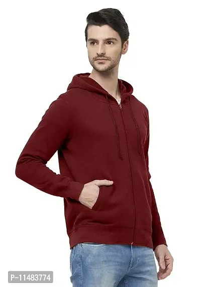 CYCUTA Men's Plain Full Sleeves Regular Fit Cotton Ziper Hoodie Sweatshirt for Men (Multicolor and Size M=38,L=40,XL=42) (Maroon, XL)-thumb2