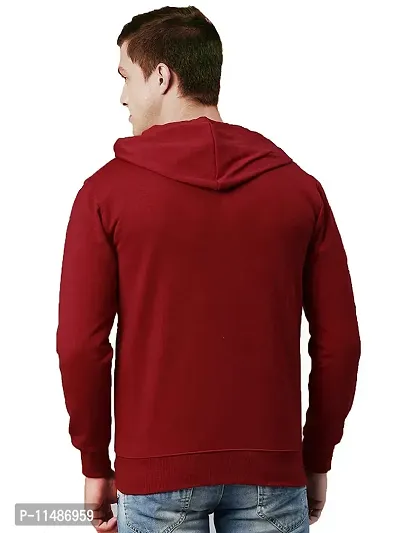 CYCUTA Men's Regular Fit Hooded Neck Cotton Blend Full Sleeve Hoodie Sweatshirt with Zipper Multicolor (XL, Maroon)-thumb3