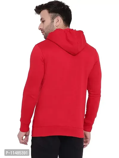 CYCUTA Men's Plain Full Sleeves Regular Fit Cotton Fleece Round Neck Hooded Sweatshirt for Winter Wear (Multicolor and Size M=38,L=40,XL=42) (Red, L)-thumb4