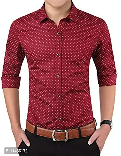 CYCUTA Polka Print Cottton Shirts for Men,Formal Use Shirts for Men, Available Sizes M=38,L=40,XL=42 (Maroon, Large)