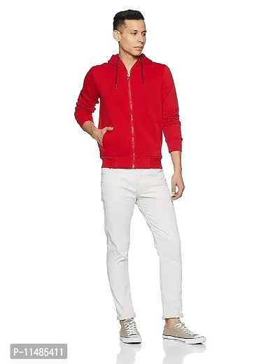 CYCUTA Men's Plain Full Sleeves Regular Fit Cotton Ziper Hoodie Sweatshirt for Men (Multicolor and Size M=38,L=40,XL=42) (Red, XL)-thumb3