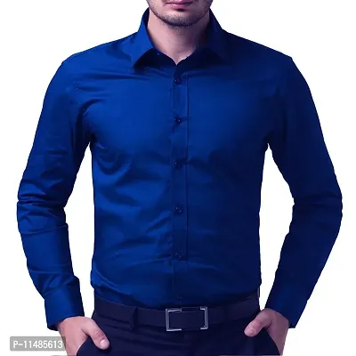 Men's Plain Full Sleeve Shirts for Men for Formal Wear Cotton Shirts,Available Sizes M=38,L=40,XL=42 (M, Blue)-thumb0