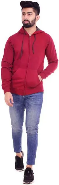 Men's Plain Full Sleeves Regular Fit Cotton Rich Pullover Ziper Hoodie Sweatshirt for Winter wear (Multicolor and Size M=38,L=40,XL=42) (Maroon, M)-thumb3
