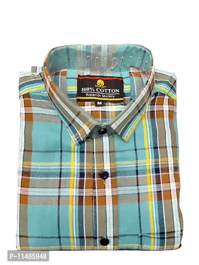 Men's Full Sleeve Check Print Shirts for Men for Formal Wear Cotton Shirts,Available Sizes M=38,L=40,XL=42 (M, GreenChckShrt)-thumb0