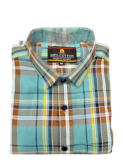 Men's Full Sleeve Check Print Shirts for Men for Formal Wear Cotton Shirts,Available Sizes M=38,L=40,XL=42 (M, GreenChckShrt)
