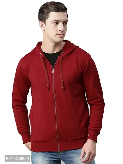 CYCUTA Men's Regular Fit Hooded Neck Cotton Blend Full Sleeve Hoodie Sweatshirt with Zipper Multicolor (XL, Maroon)-thumb0