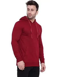 CYCUTA Men's Plain Full Sleeves Regular Fit Cotton Fleece Round Neck Hooded Sweatshirt for Winter Wear (Multicolor and Size M=38,L=40,XL=42) (Maroon, L)-thumb2