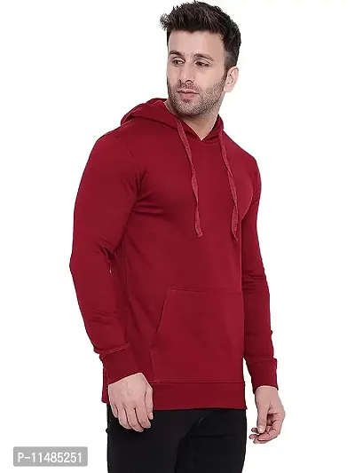 CYCUTA Men's Plain Full Sleeves Regular Fit Cotton Fleece Round Neck Hooded Sweatshirt for Winter Wear (Multicolor and Size M=38,L=40,XL=42) (Maroon, L)-thumb3