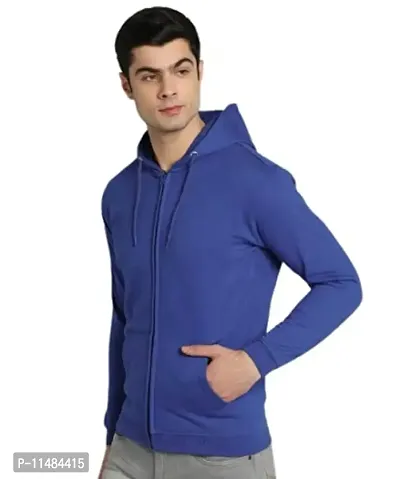 CYCUTA Men's Plain Full Sleeves Regular Fit Ziper Hoodie Sweatshirt for Winter wear (Multicolor and Size M=38,L=40,XL=42) (Blue, XL)-thumb2