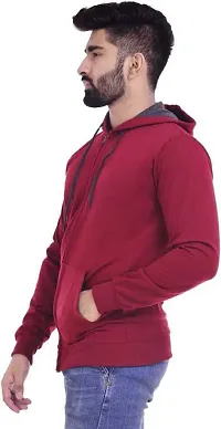 Men's Plain Full Sleeves Regular Fit Cotton Rich Pullover Ziper Hoodie Sweatshirt for Winter wear (Multicolor and Size M=38,L=40,XL=42) (Maroon, M)-thumb1