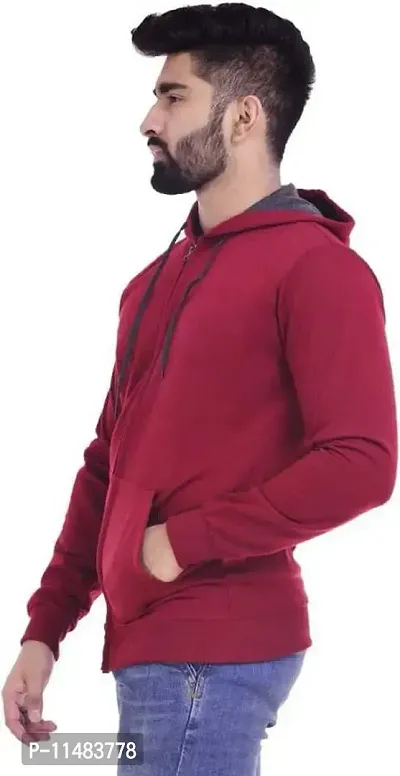 Men's Plain Full Sleeves Regular Fit Cotton Rich Pullover Ziper Hoodie Sweatshirt for Winter wear (Multicolor and Size M=38,L=40,XL=42) (Maroon, M)-thumb2
