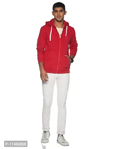 CYCUTA Men's Plain Full Sleeves Regular Fit Ziper Hoodie Sweatshirt for Winter wear (Multicolor and Size M=38,L=40,XL=42) (Red, M)-thumb0